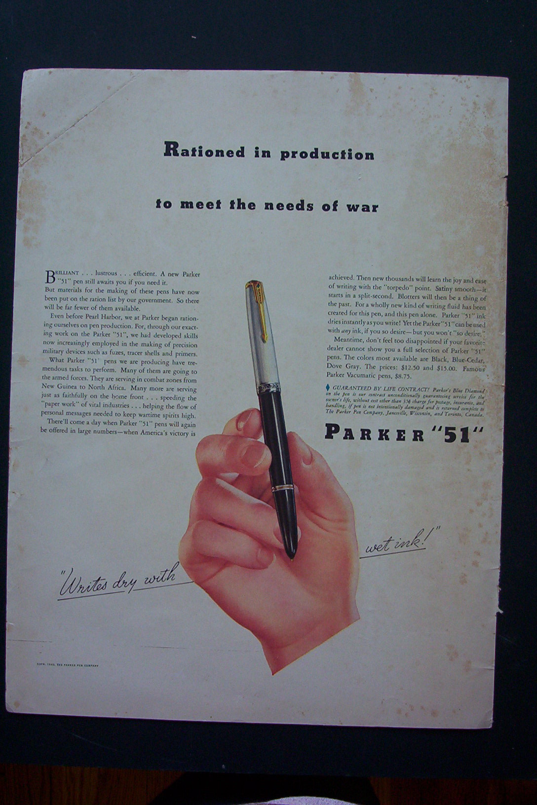 1943 Parker Pen 51 with a Hand Holding the Pen