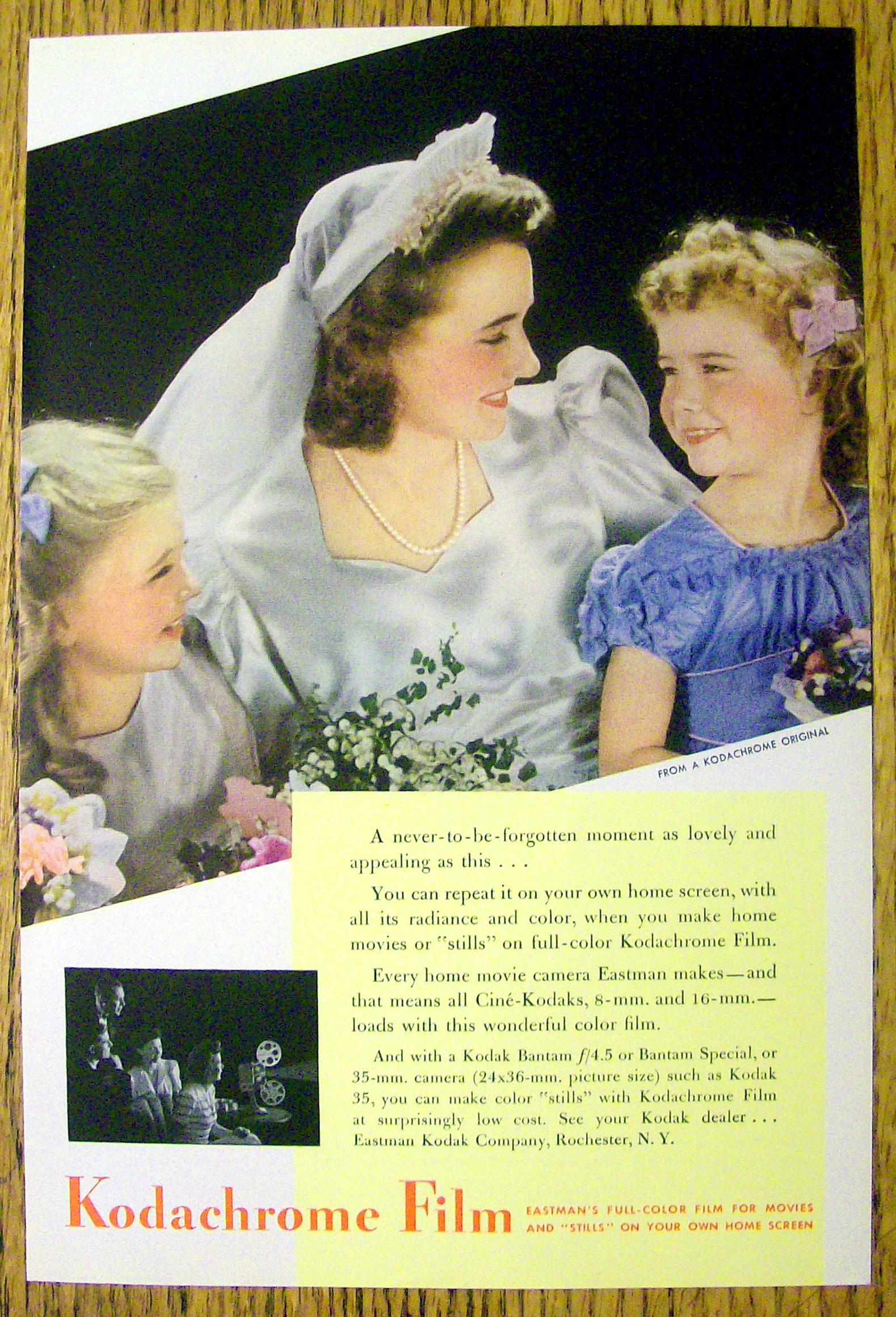 1942 Kodachrome Film with Lovely Bride & Two Girls