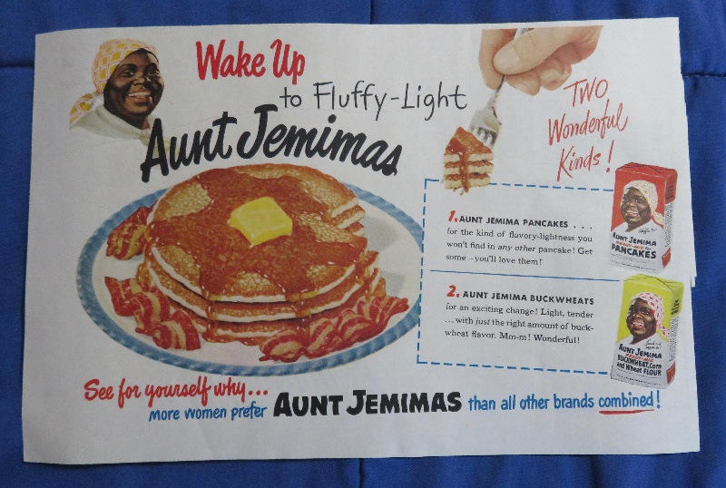 1951 Aunt Jemima Pancake Flour Mix with a Stack of Pancakes with Bacon