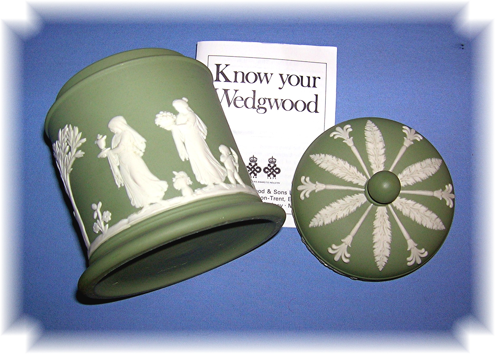 Discontinued Green Wedgewood Tall Lidded Jar