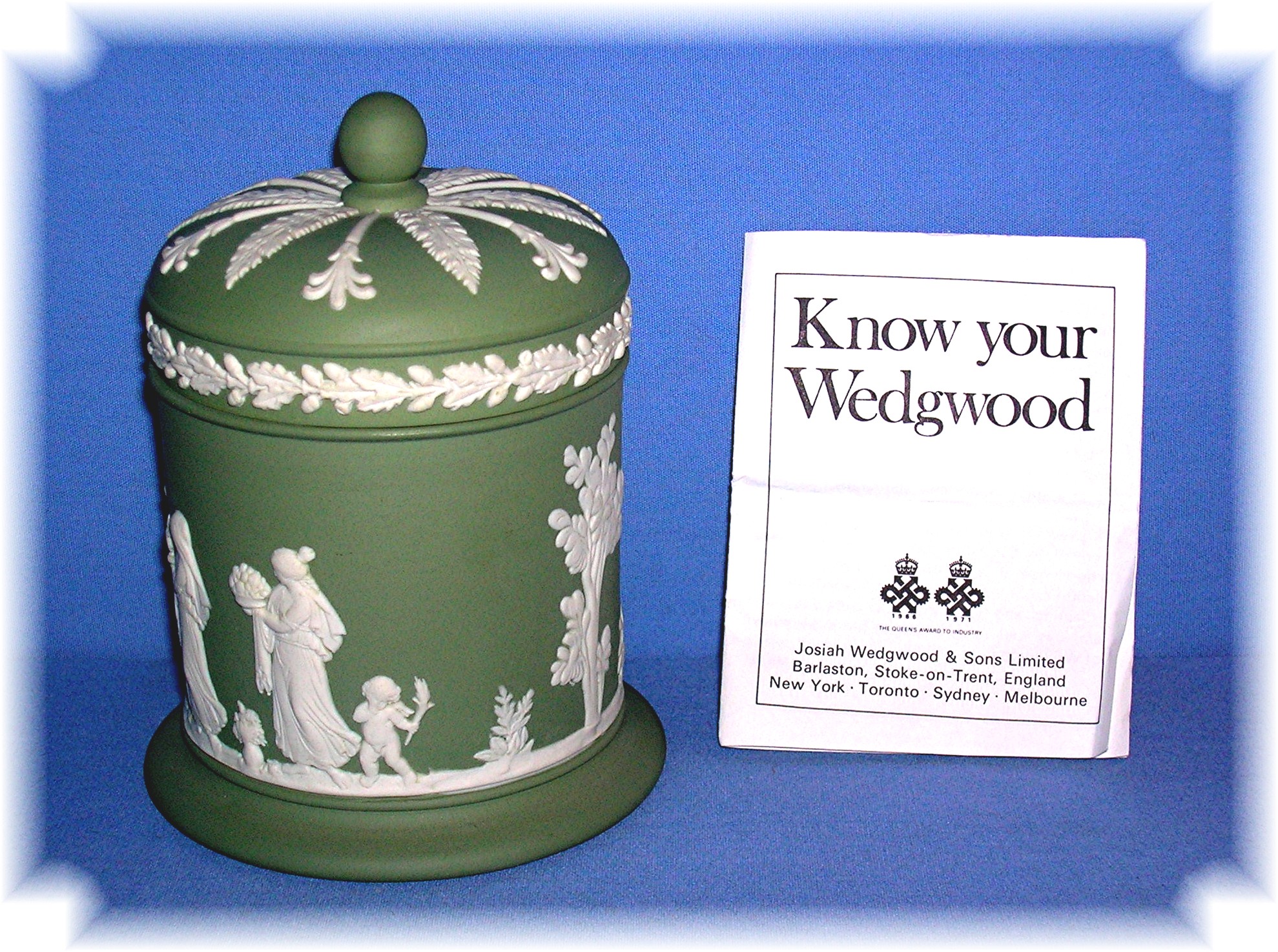 Discontinued Green Wedgewood Tall Lidded Jar