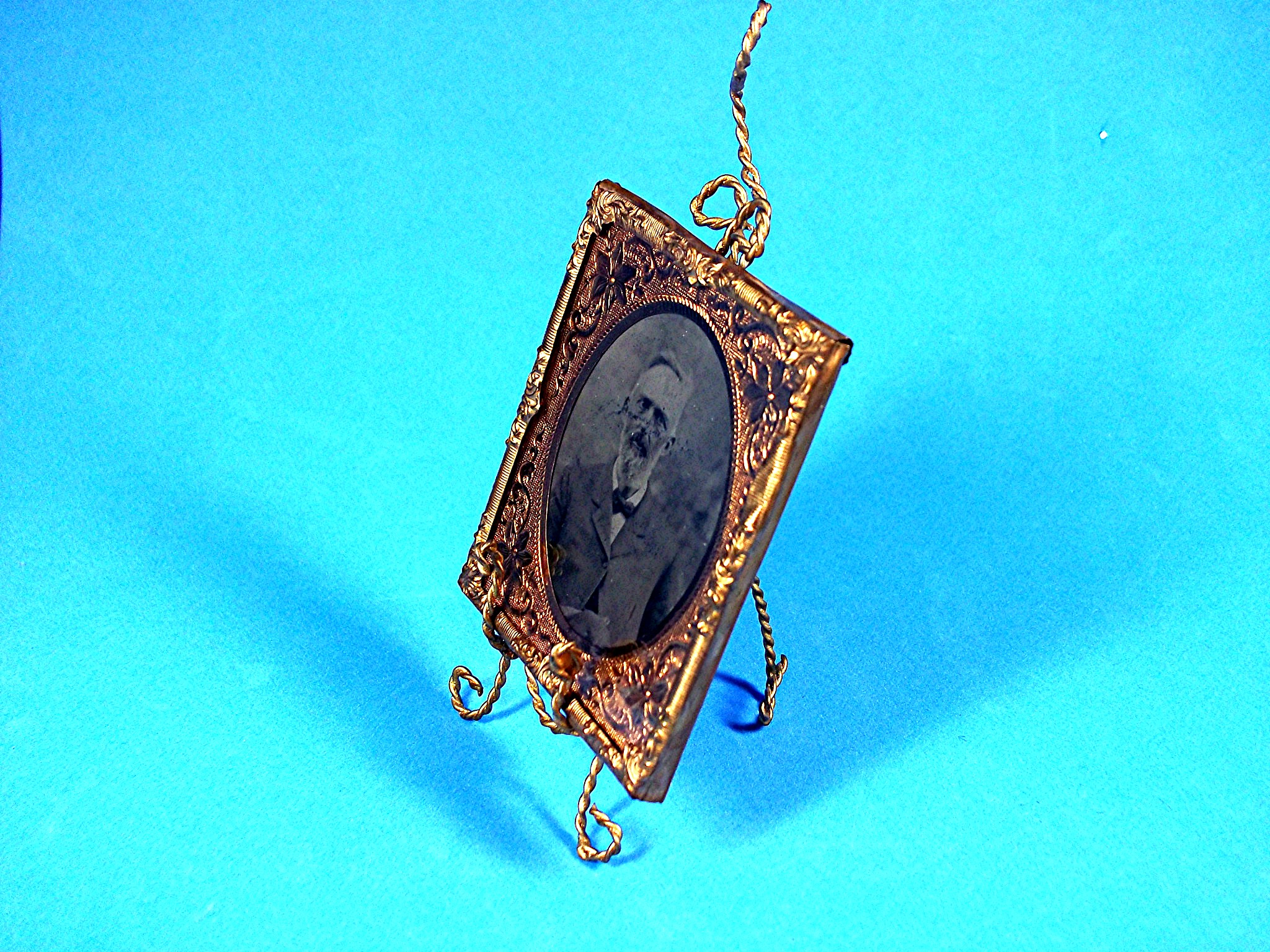 Antique Tintype photo and Gold Frame  and Stand