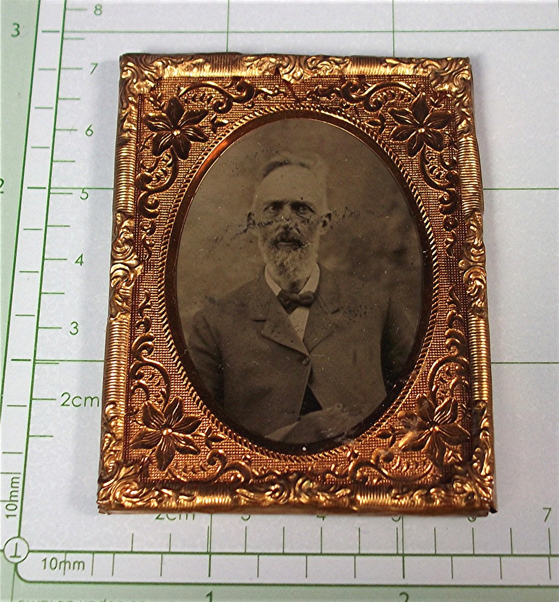 Antique Tintype photo and Gold Frame  and Stand