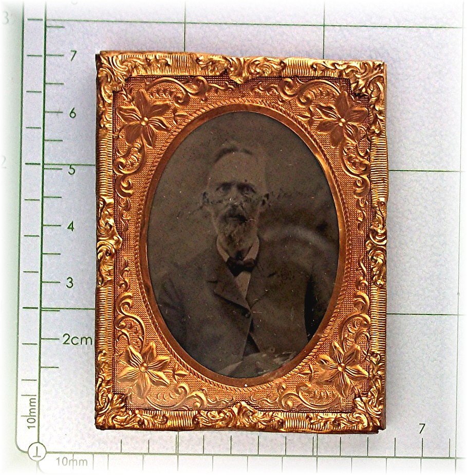 Antique Tintype photo and Gold Frame  and Stand
