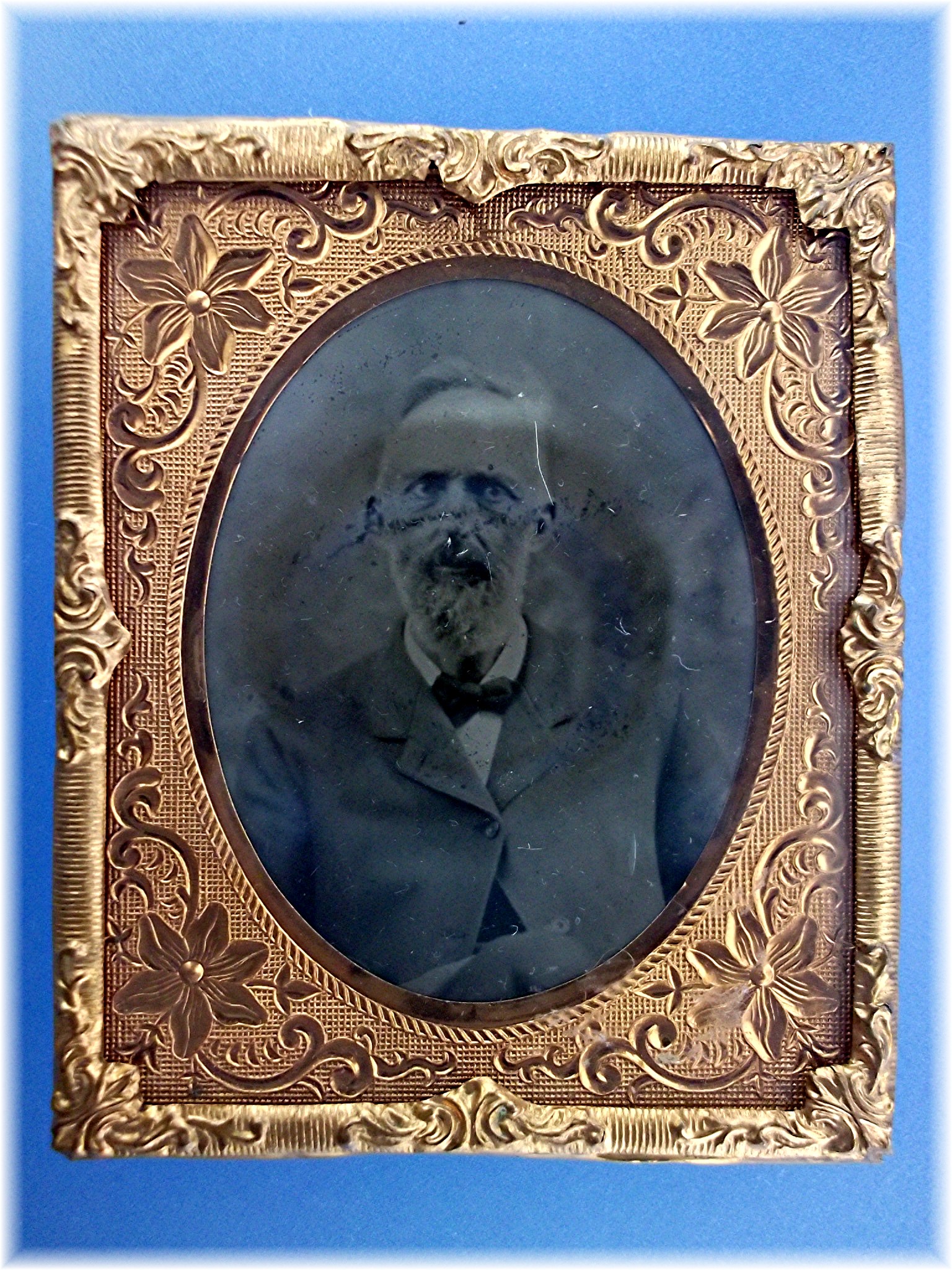 Antique Tintype photo and Gold Frame  and Stand