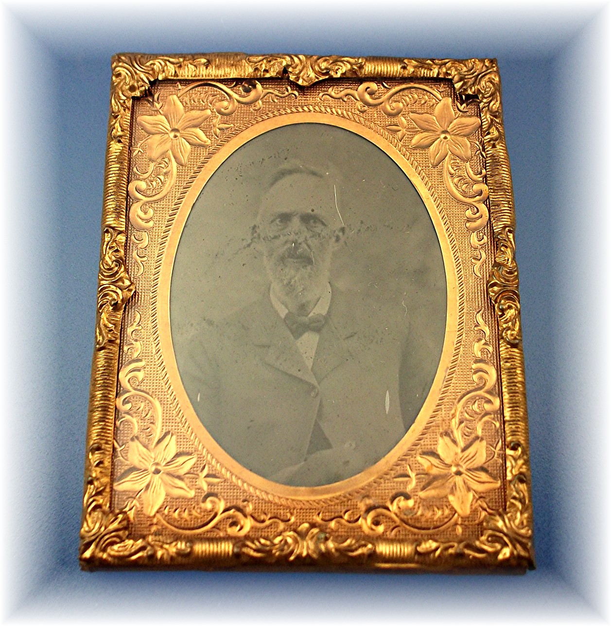 Antique Tintype photo and Gold Frame  and Stand