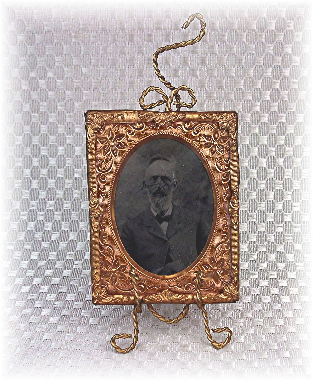 Antique Tintype photo and Gold Frame  and Stand