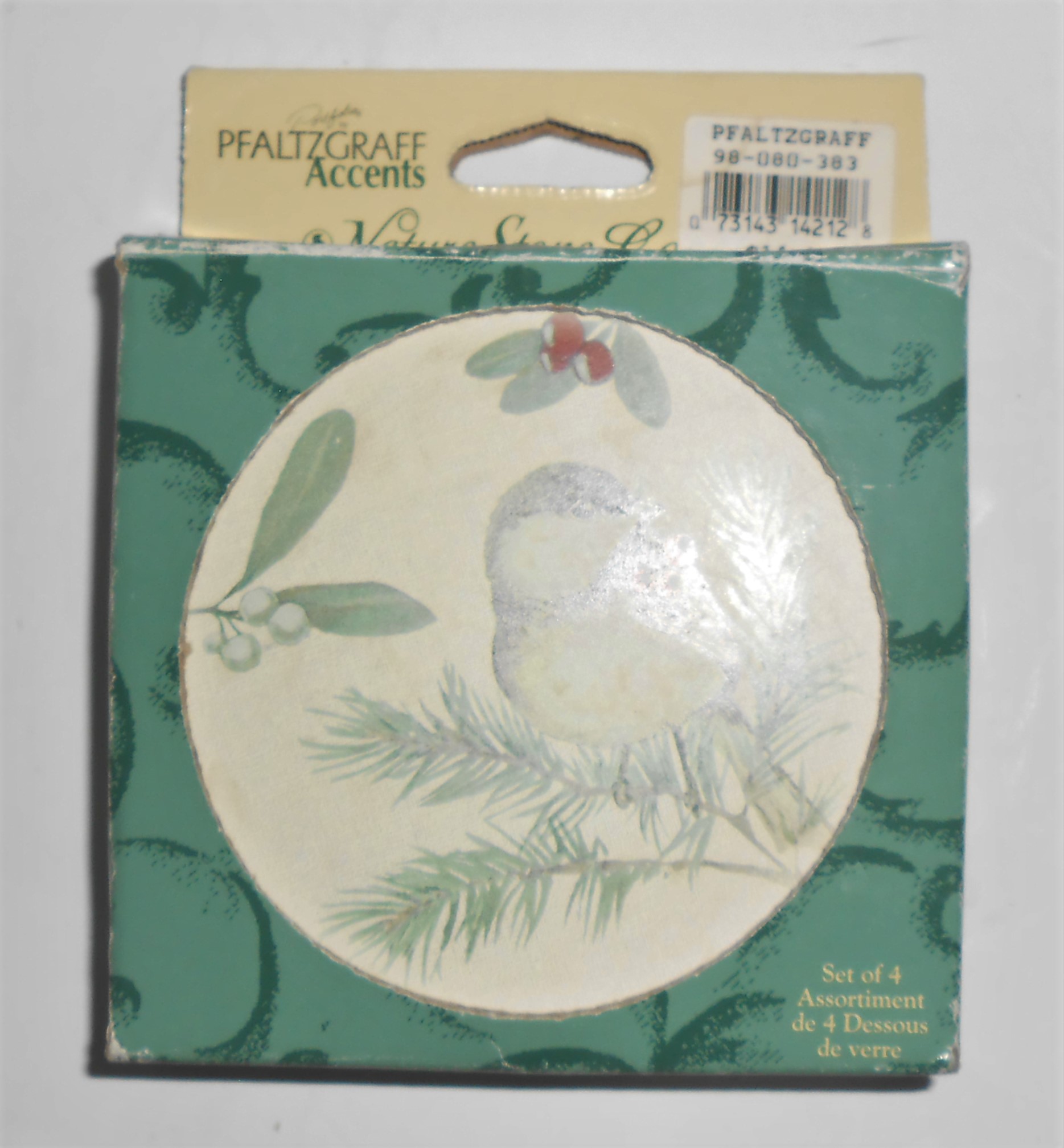 Pfaltzgraff Pottery Winterwood Green Set/4 Coasters w/B