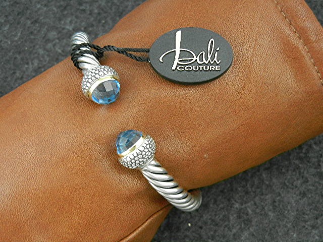 18K Gold Sterling Silver Blue Topaz Bali Couture Bracel