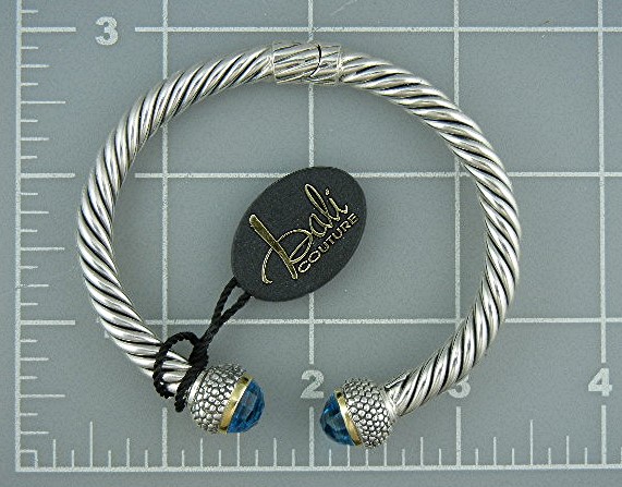 18K Gold Sterling Silver Blue Topaz Bali Couture Bracel