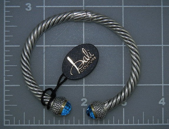 18K Gold Sterling Silver Blue Topaz Bali Couture Bracel
