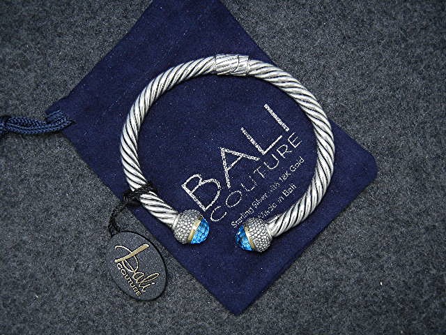 18K Gold Sterling Silver Blue Topaz Bali Couture Bracel