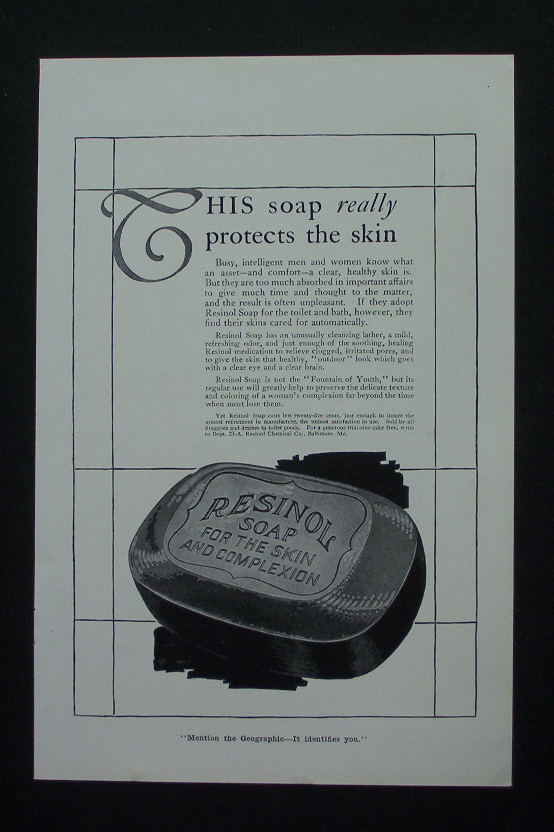 1917 Resinol Soap with a bar of Soap