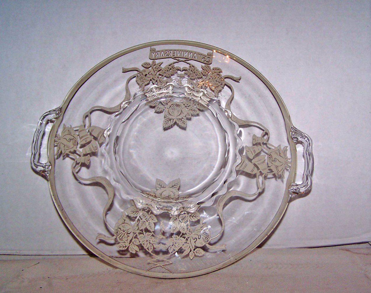 25th Anniversary Silver Overlay Handled Platter