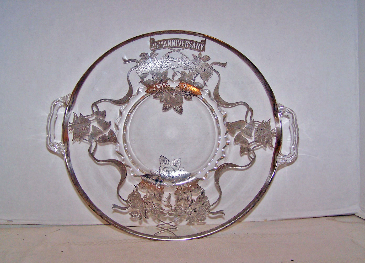 25th Anniversary Silver Overlay Handled Platter