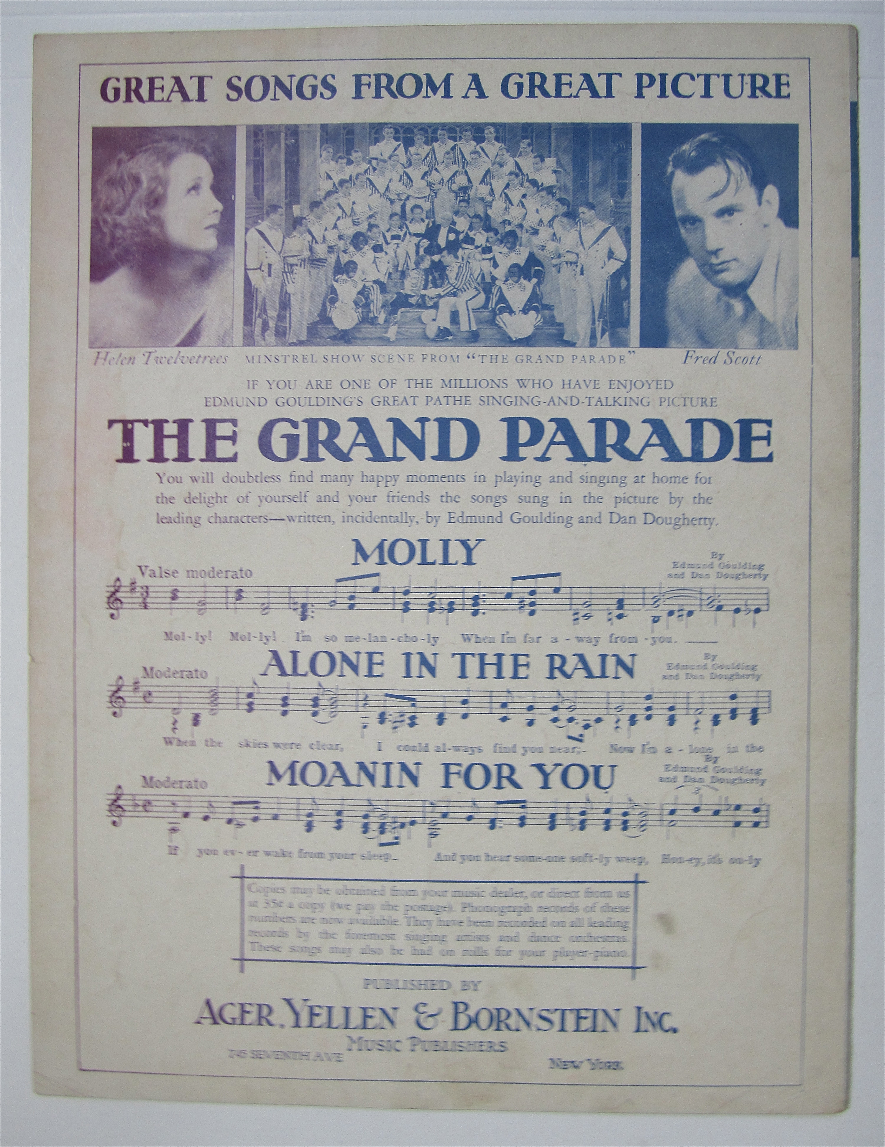 Sheet Music 1929 Alone In The Rain