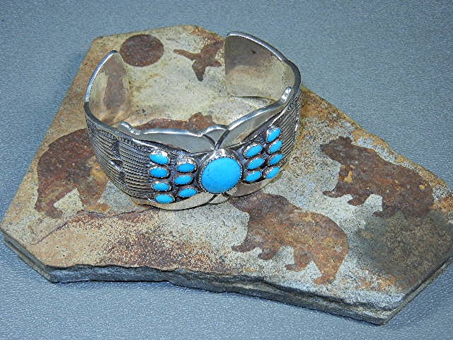 Rick Martinez Sterling Silver Turquoise Bracelet Navajo