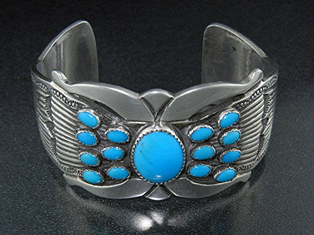 Rick Martinez Sterling Silver Turquoise Bracelet Navajo
