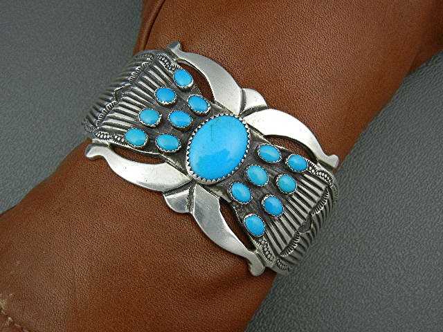 Rick Martinez Sterling Silver Turquoise Bracelet Navajo