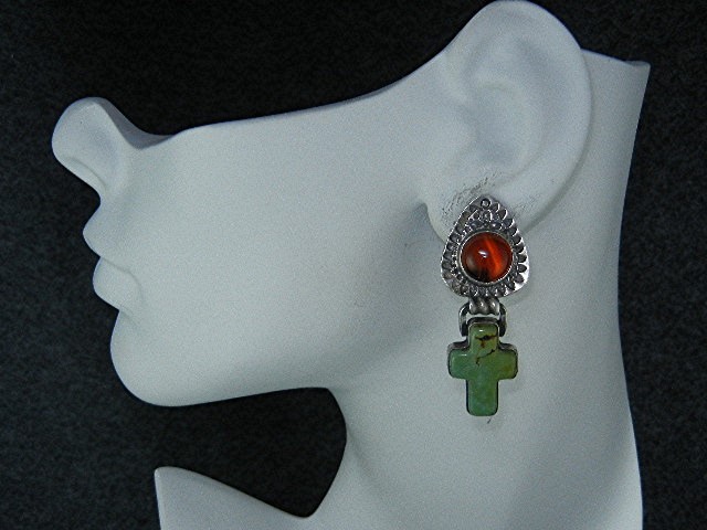David Troutman Sterling Silver Amber Turquoise Clip