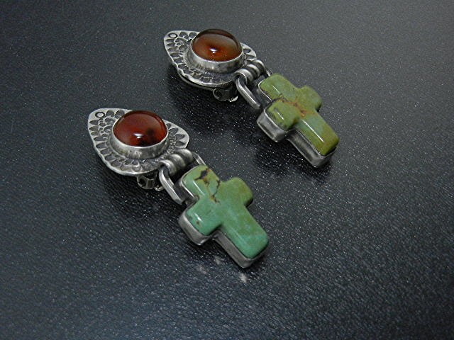 David Troutman Sterling Silver Amber Turquoise Clip