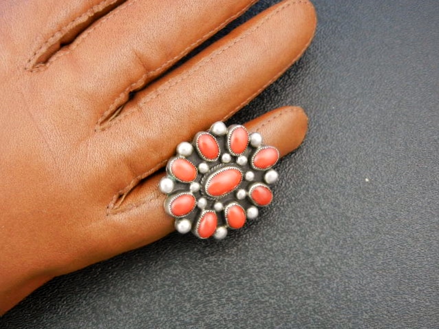 Navajo Mediterranean Coral Sterling Silver Ring