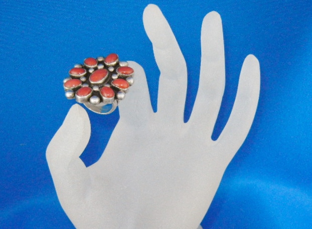 Navajo Mediterranean Coral Sterling Silver Ring