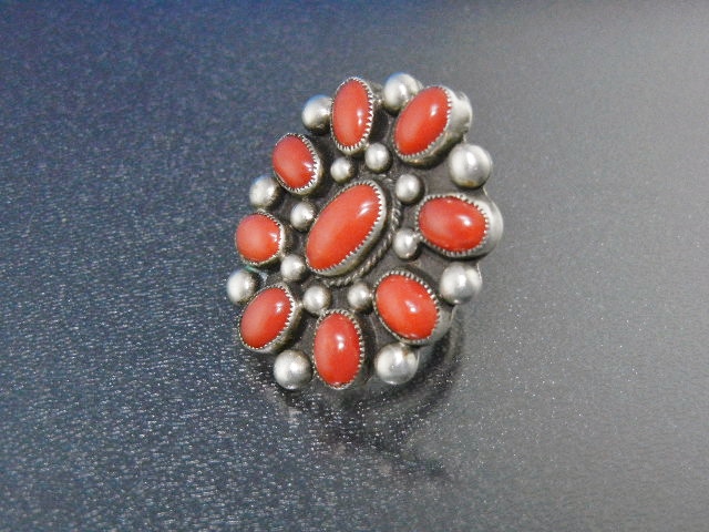 Navajo Mediterranean Coral Sterling Silver Ring