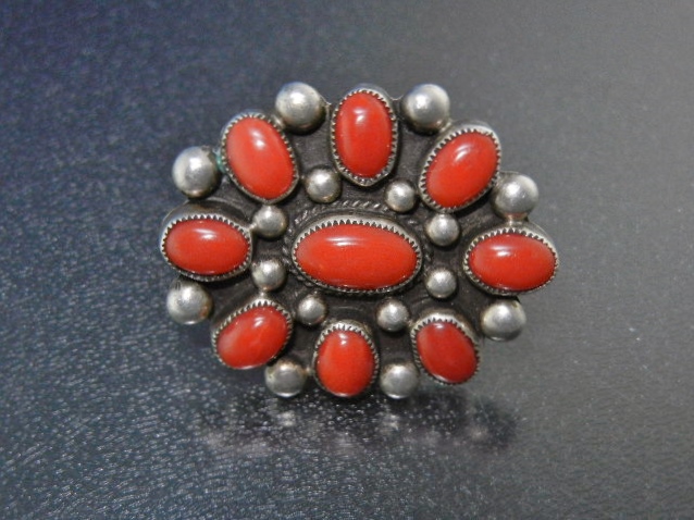 Navajo Mediterranean Coral Sterling Silver Ring