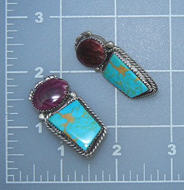 Navajo Sterling Silver Kingman Turquoise Charoite Earri
