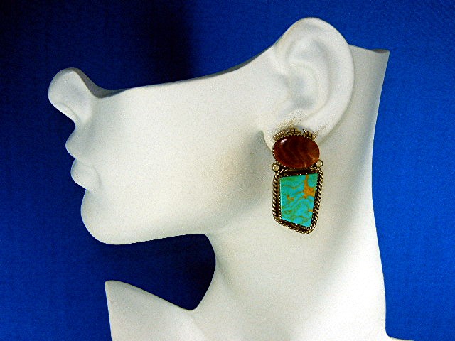 Navajo Sterling Silver Kingman Turquoise Charoite Earri