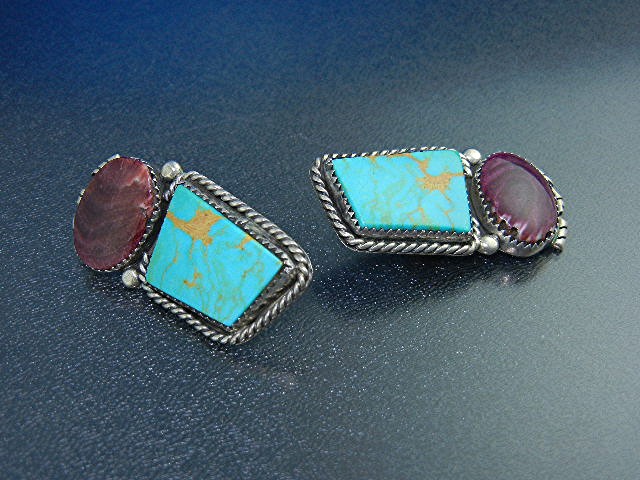 Navajo Sterling Silver Kingman Turquoise Charoite Earri