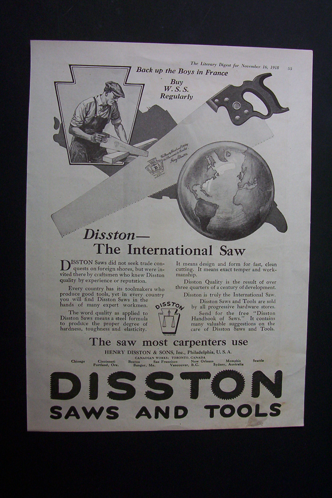 1918 Dual Ad: Diamond T Freight Car & Disston Saw
