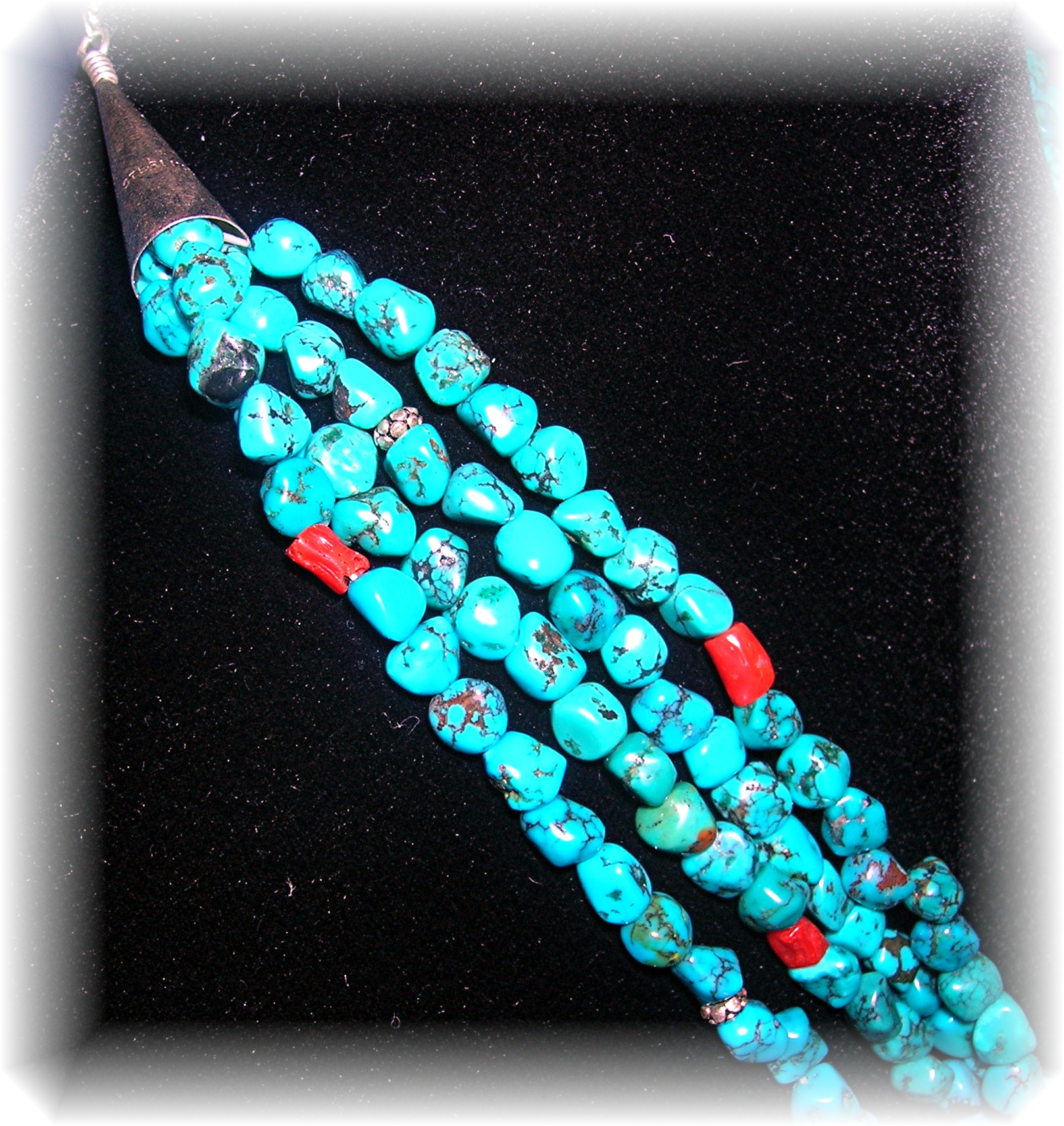 Zuni Turquoise Sterling Silver Inlay Signed Necklace