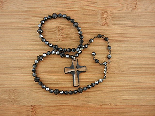 Crystal Faceted Glass Beads Cross Necklace