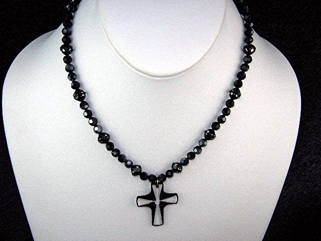 Crystal Faceted Glass Beads Cross Necklace