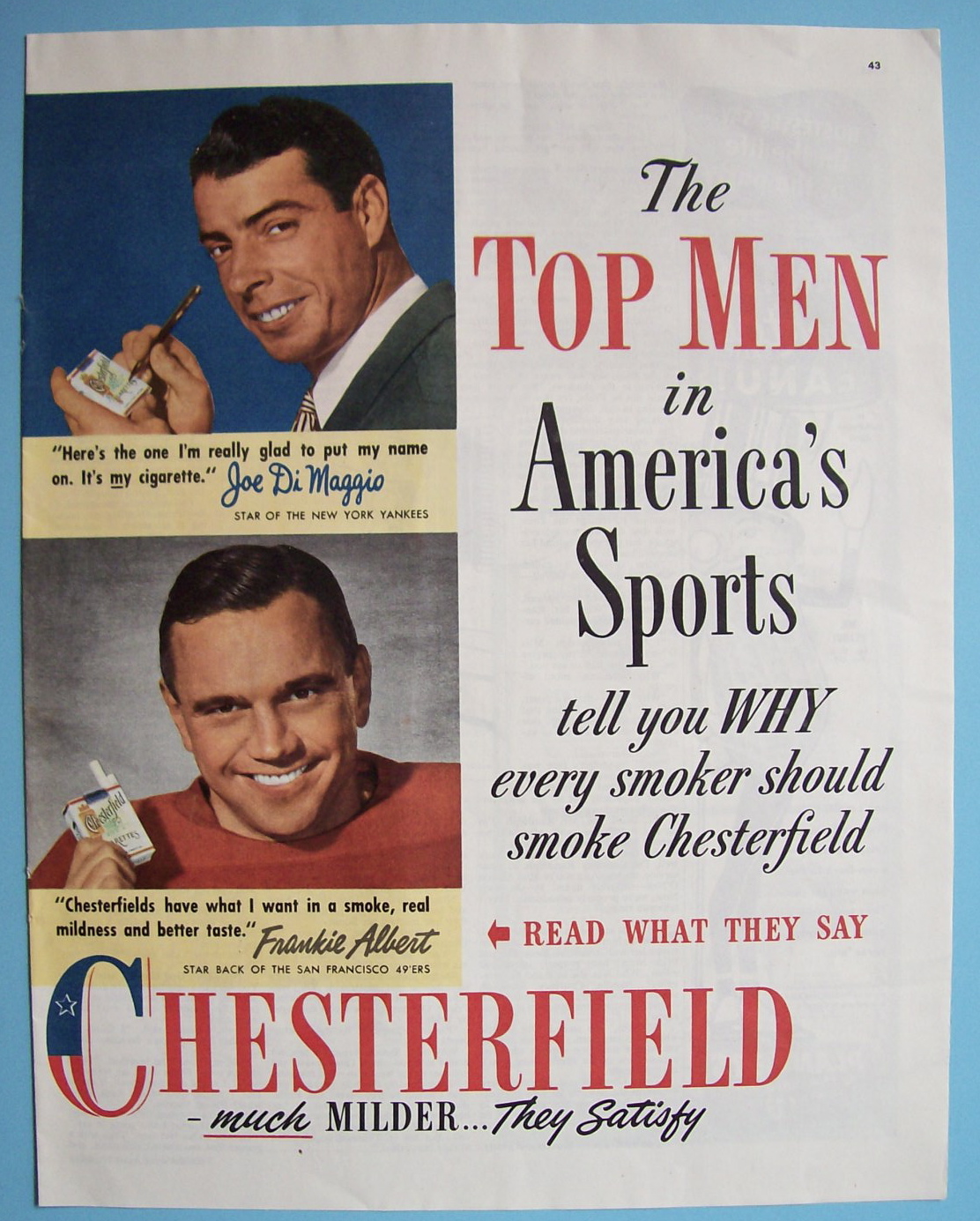 1950 Chesterfield Cigarette w/DiMaggio, Hogan & Kramer