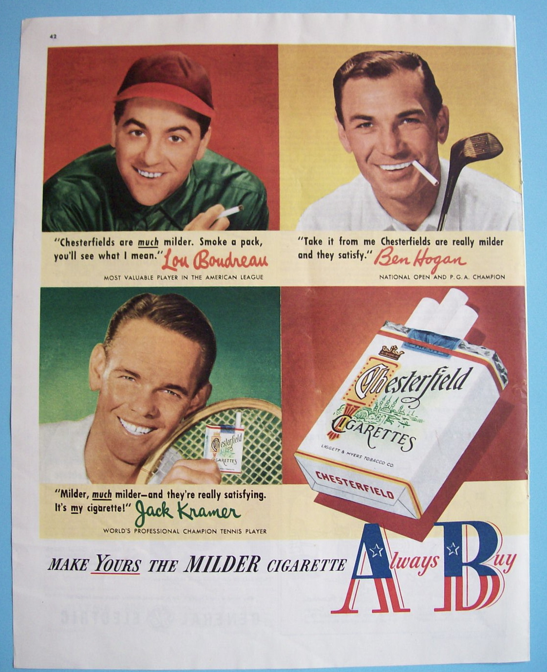 1950 Chesterfield Cigarette w/DiMaggio, Hogan & Kramer