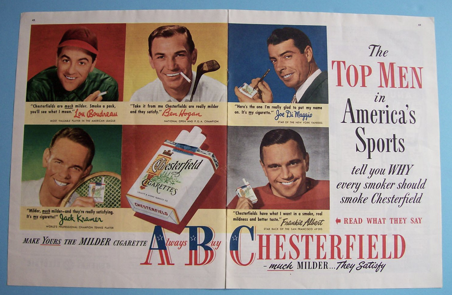 1950 Chesterfield Cigarette w/DiMaggio, Hogan & Kramer