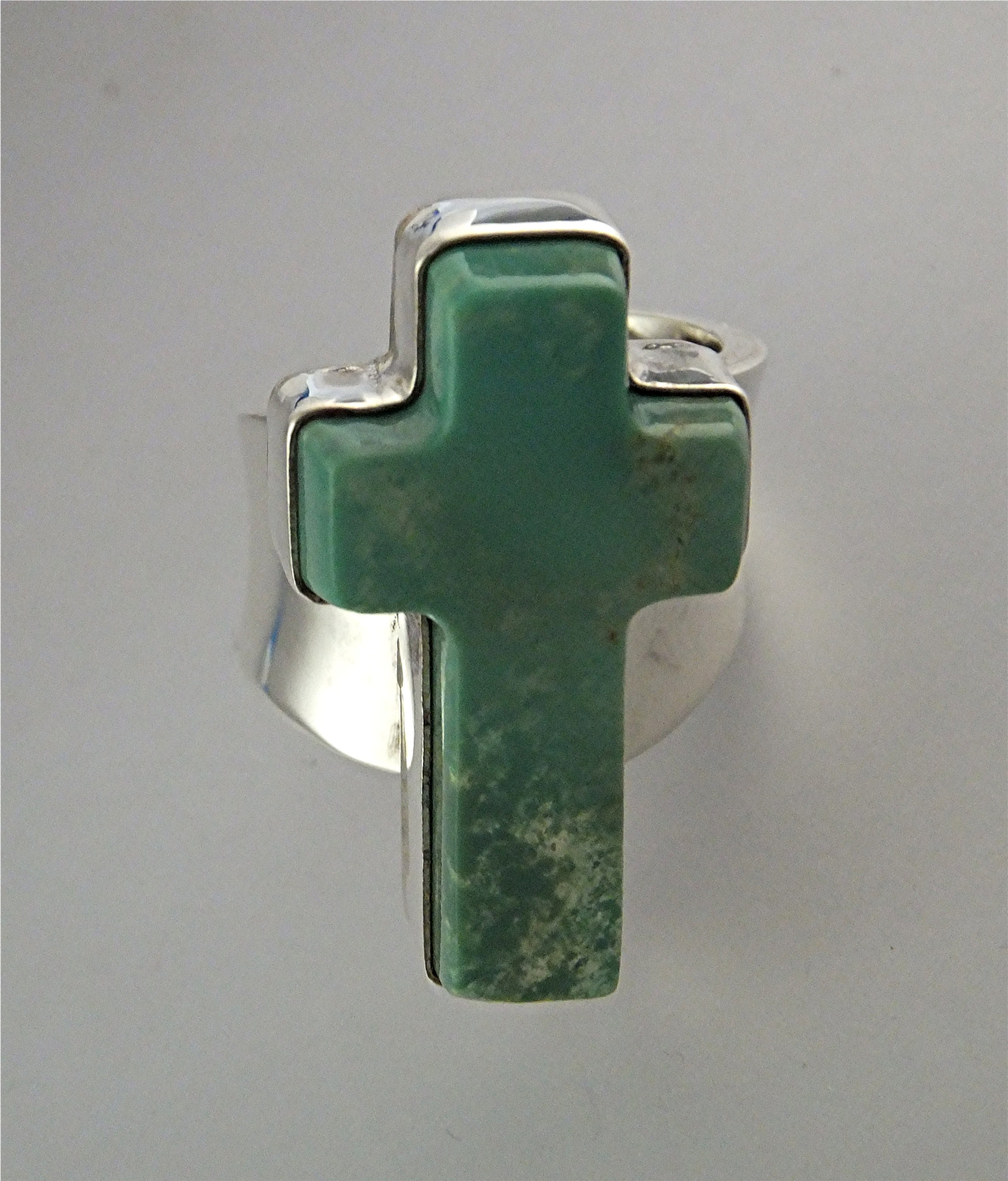 David Troutman Sterling Silver Varicite Cross Ring