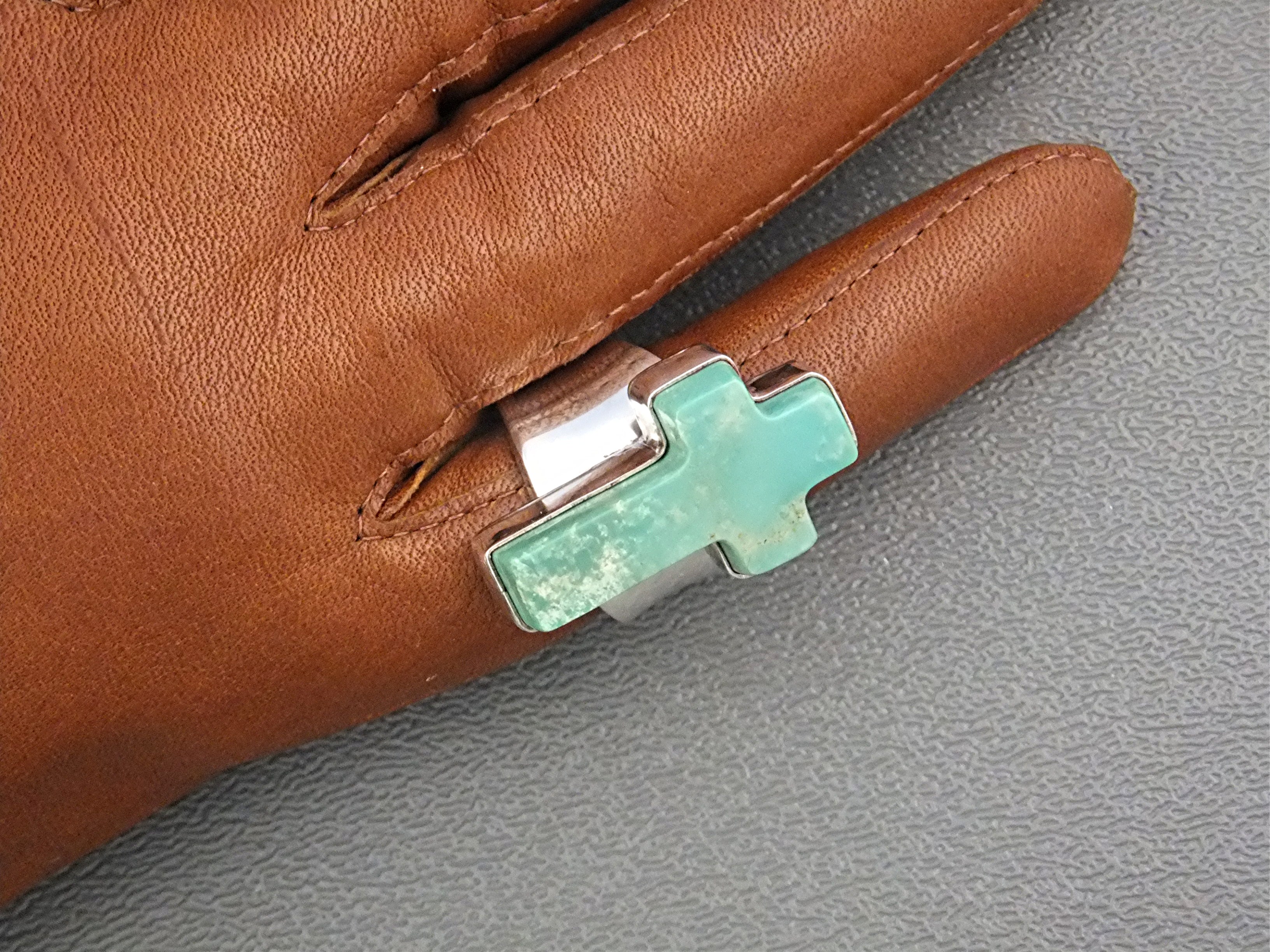 David Troutman Sterling Silver Varicite Cross Ring