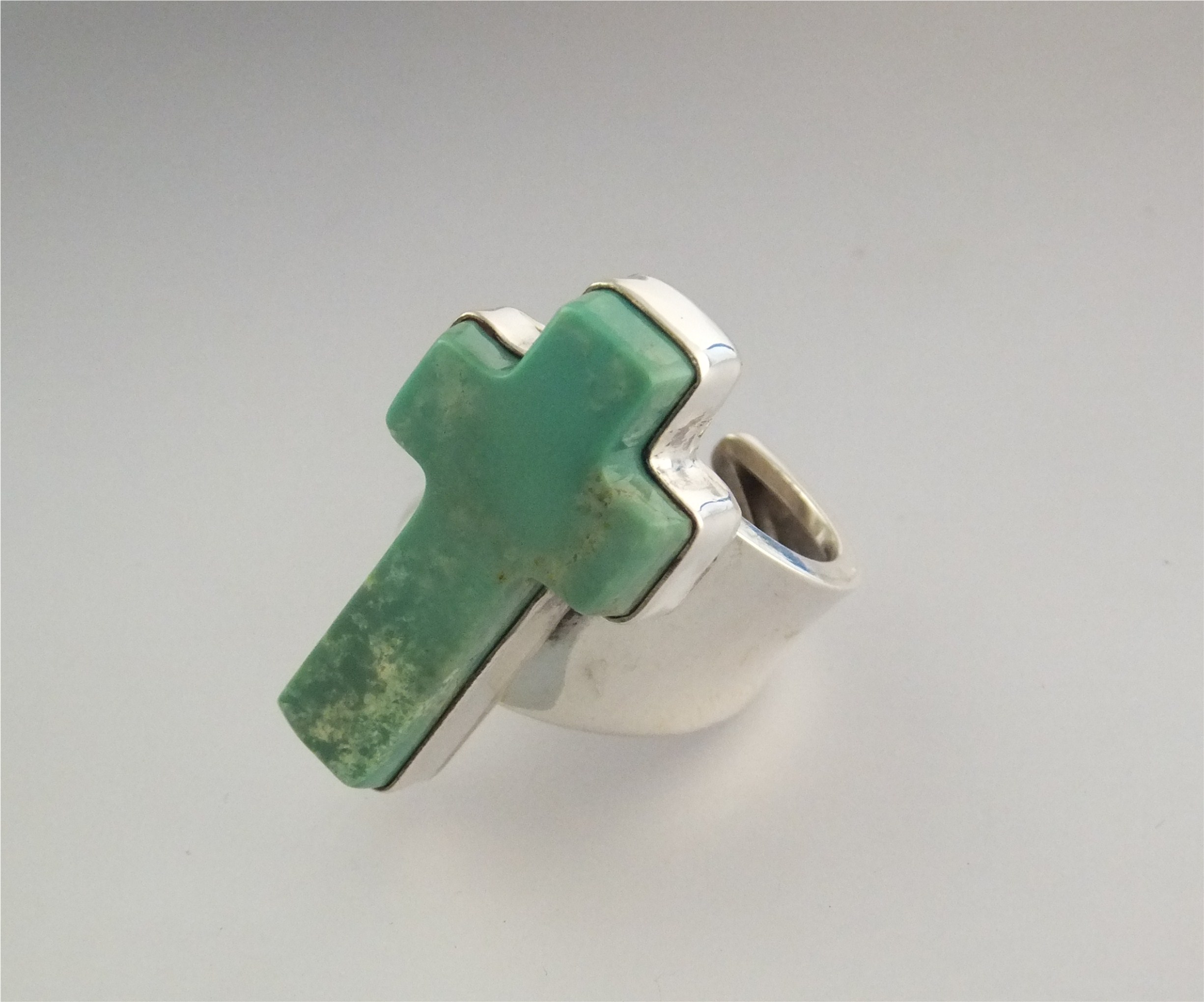 David Troutman Sterling Silver Varicite Cross Ring