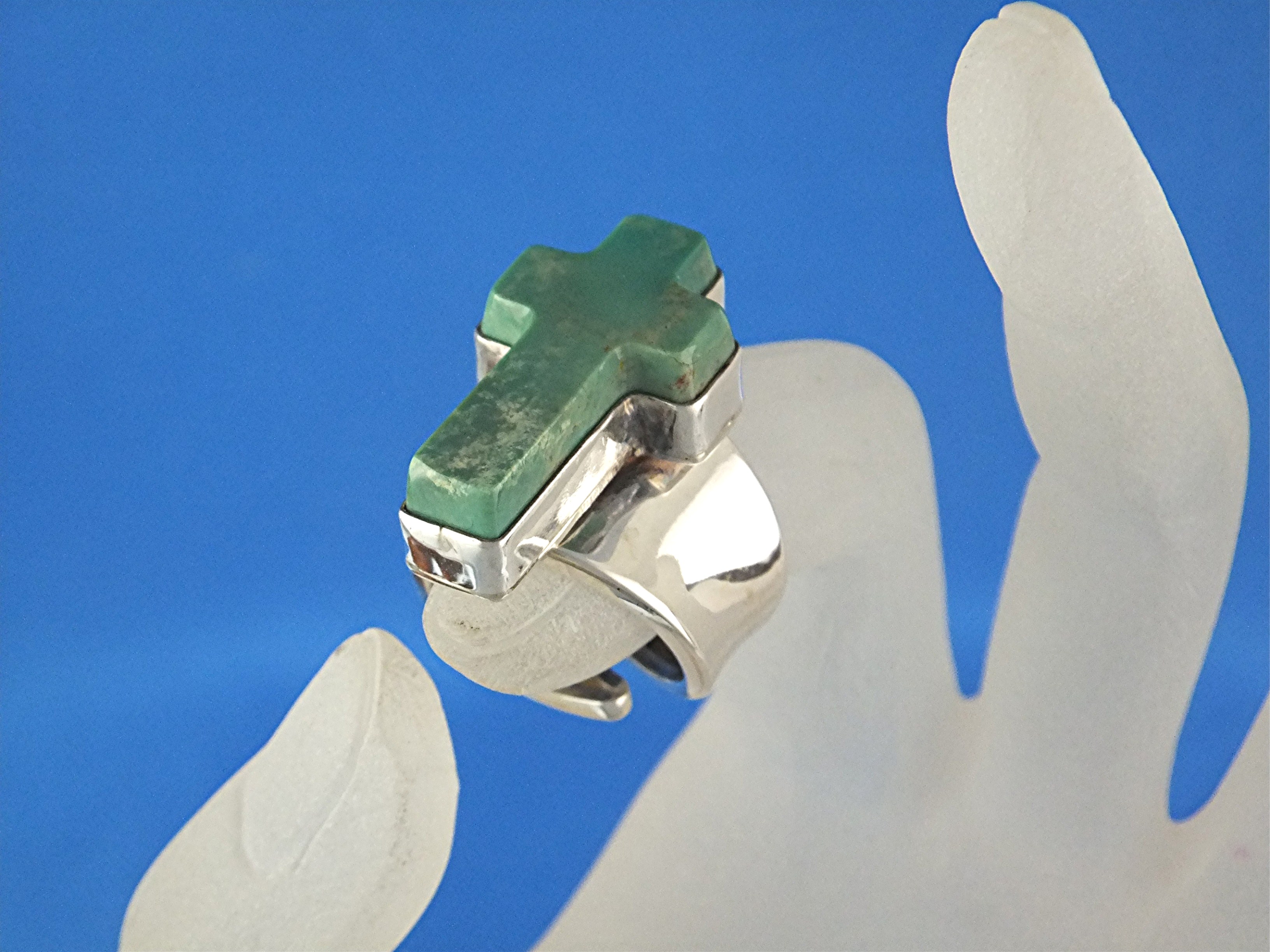 David Troutman Sterling Silver Varicite Cross Ring