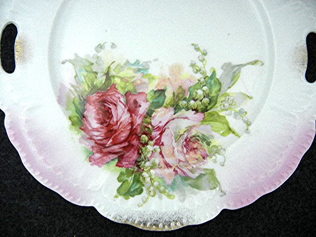 China  Floral serving plate handles and gold highlites