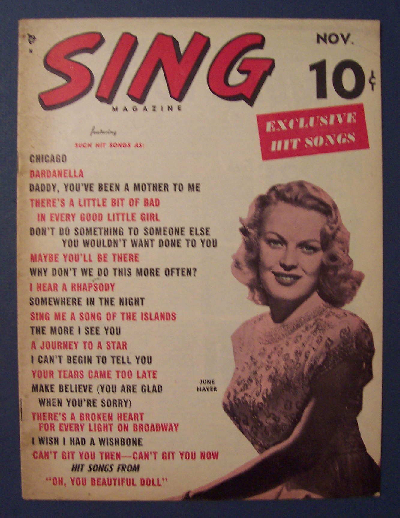 Sing Magazine - November 1949 - June Haver Cover