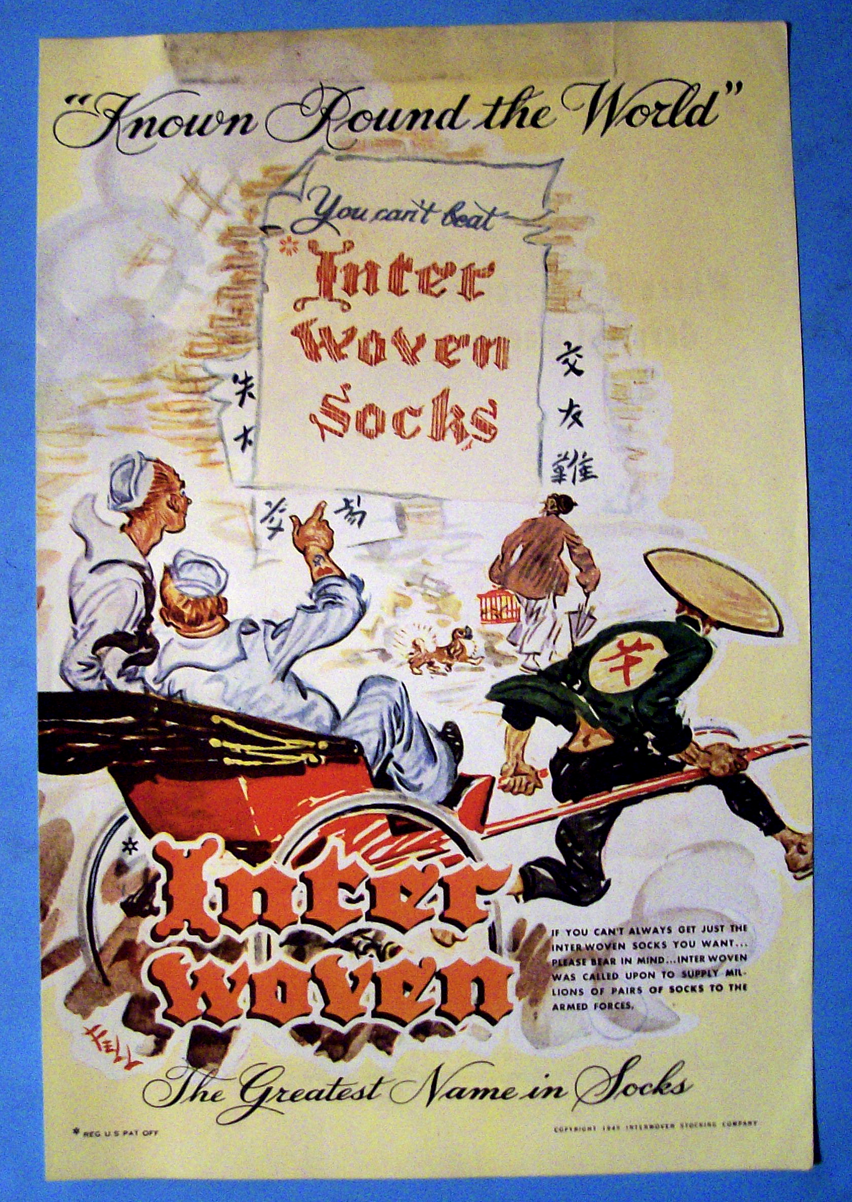 1945 Interwoven Socks with Two Sailors & Chinese Man