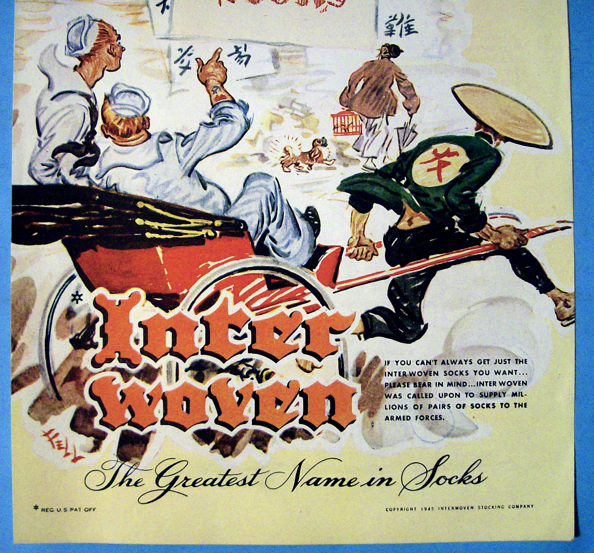 1945 Interwoven Socks with Two Sailors & Chinese Man