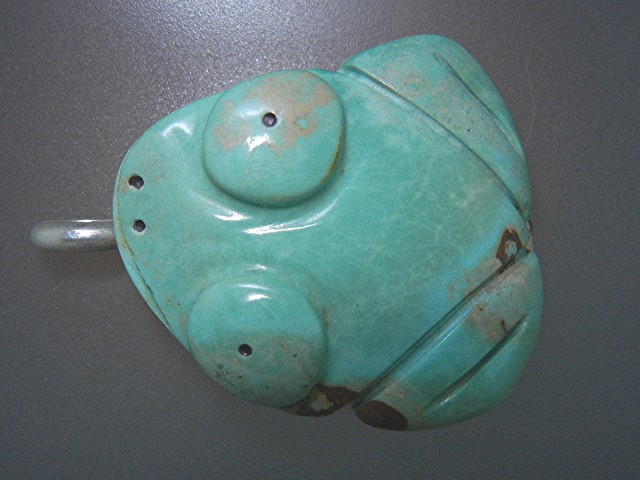 Navajo Carved Turquoise Frog Sterling Silver Pendant