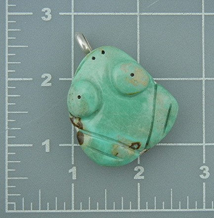 Navajo Carved Turquoise Frog Sterling Silver Pendant