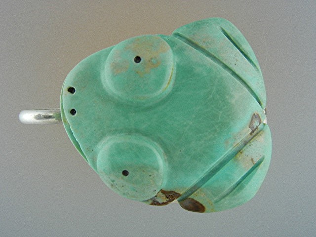 Navajo Carved Turquoise Frog Sterling Silver Pendant